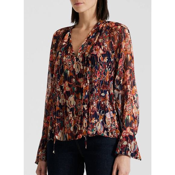 A.L.C. Frida Silk Top Semi Sheer Blouse Size 2 Port Wine Multi Billowy Flowy - Picture 8 of 10
